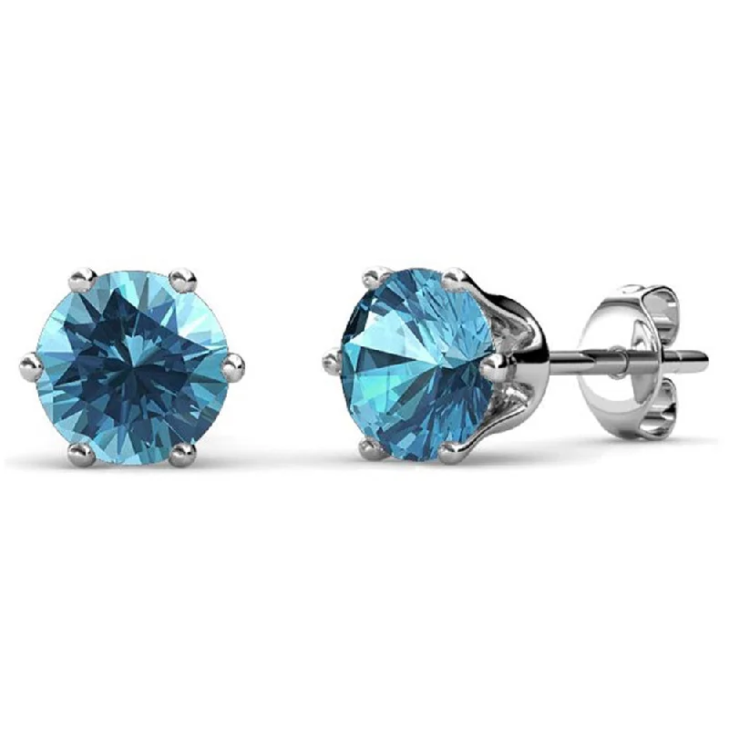 colorful gemstone hoop earrings -December Birthstone Blue Topaz Earrings 18k White Gold Plated Stud Earrings with 1CT Swarovski Crystal