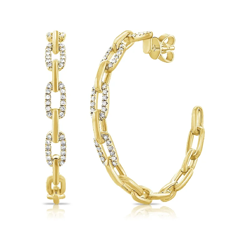 statement tassel earrings -Diamond Chain Open Hoop Earrings