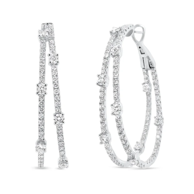 long chain drop earrings -Diamond Double-Hoop Earrings