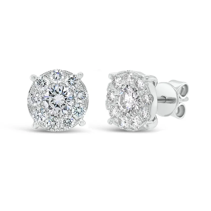 birthstone stud earrings -1.46 ct Round Diamond Cluster Earrings