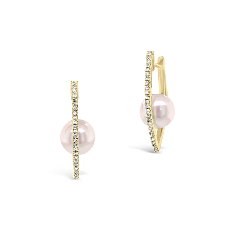 diamond drop earrings -Diamond Hoop Earrings with Pearls