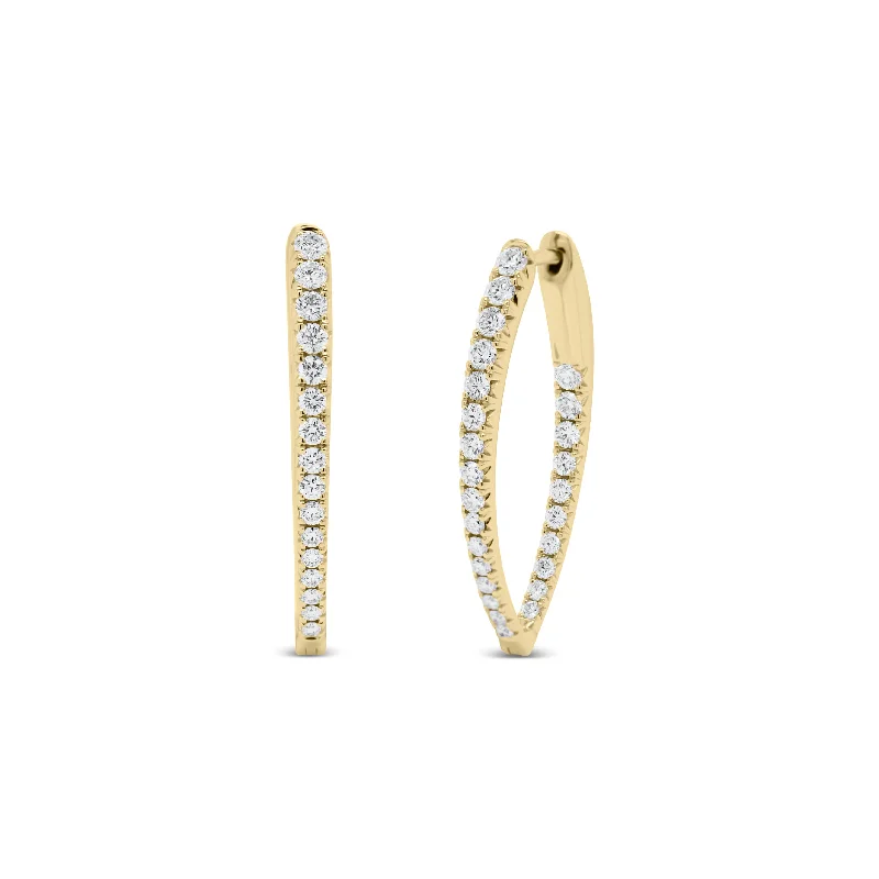 minimalistic gold earrings -Diamond Interior & Exterior Pointed Hoop Earrings