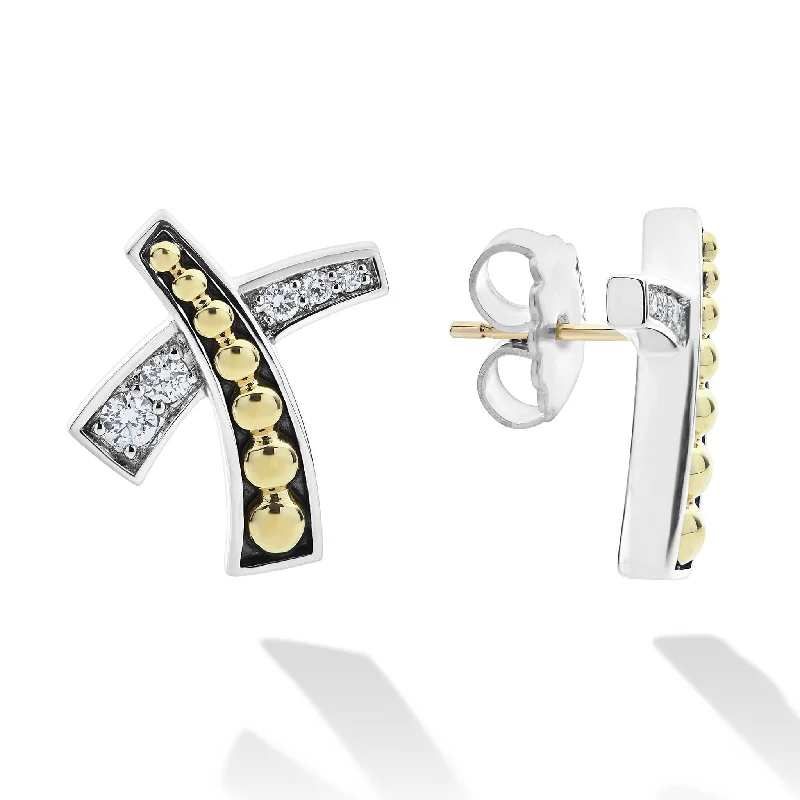 gold-plated stud earrings -Studio Two-Tone X Diamond Stud Earrings