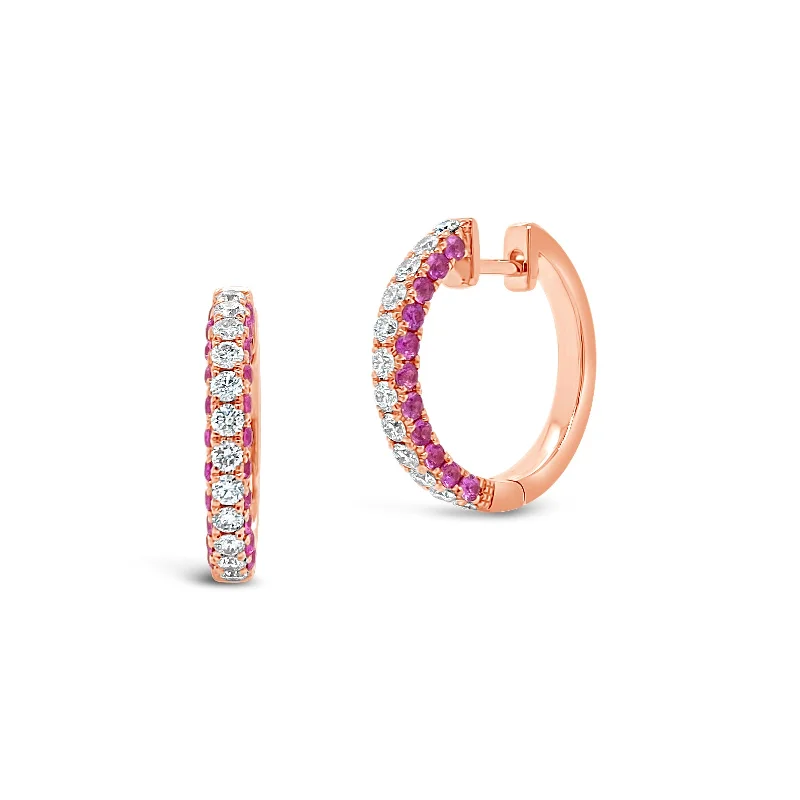 moonstone stud earrings -Diamond & Pink Sapphire Huggie Earrings