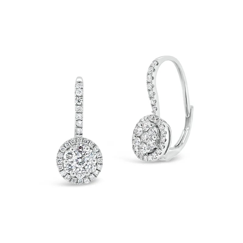 trendy ear climbers -Small Diamond Round Cluster Lever-Back Earrings