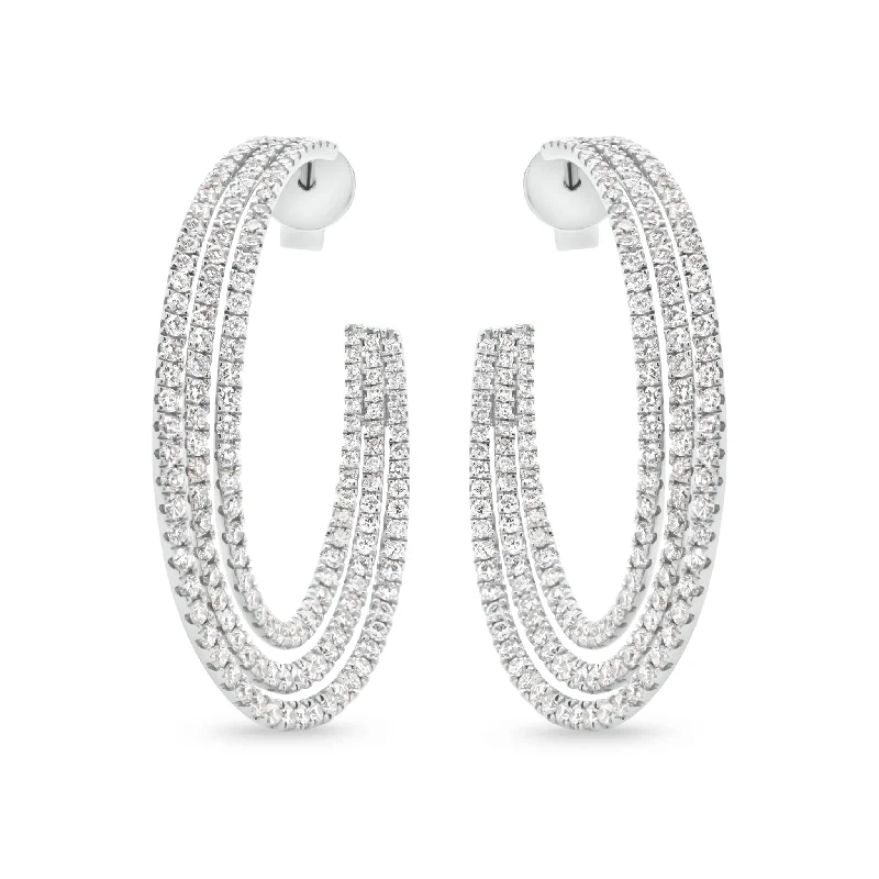 luxury diamond hoop earrings -Diamond Triple Row Open Hoop Earrings