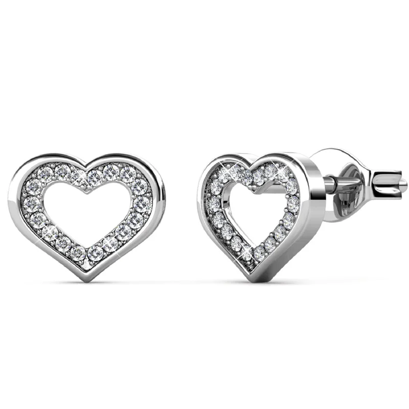 diamond ear cuffs -Dominique 18k White Gold Plated Silver Heart Stud Earrings with Swarovski Crystals