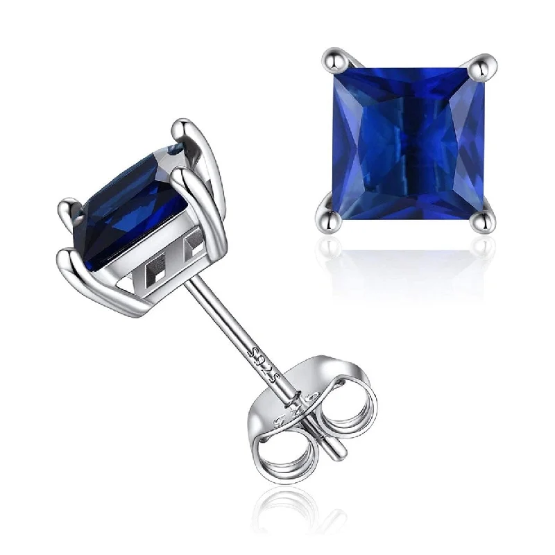 oxidized silver earrings -Donatello Gian 2.5CT Sterling Silver Lab Created Blue Sapphire Square Cut Studs Earrings