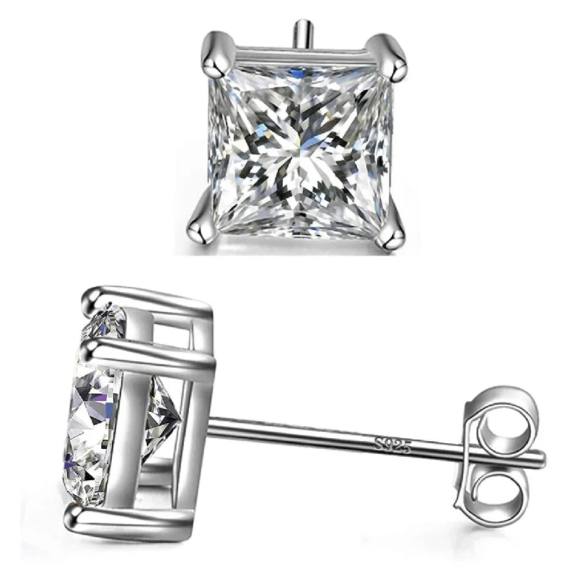 ethnic inspired earrings -Donatello Gian Sterling Silver 7MM Square Cut Studs Earrings