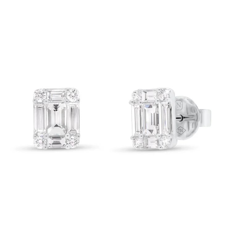 custom birthstone earrings -Emerald-Cut Diamond Illusion Stud Earrings