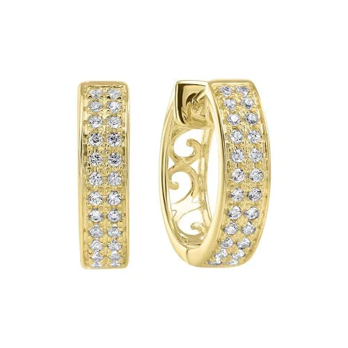 pearl dangling earrings -Diamond Double Row Hoop Earrings In 14k Yellow Gold (1/4ctw)