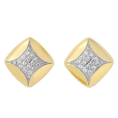 gemstone stud earrings -Diamond Square Pillow Stud Earrings in Yellow Gold (1/4ctw)