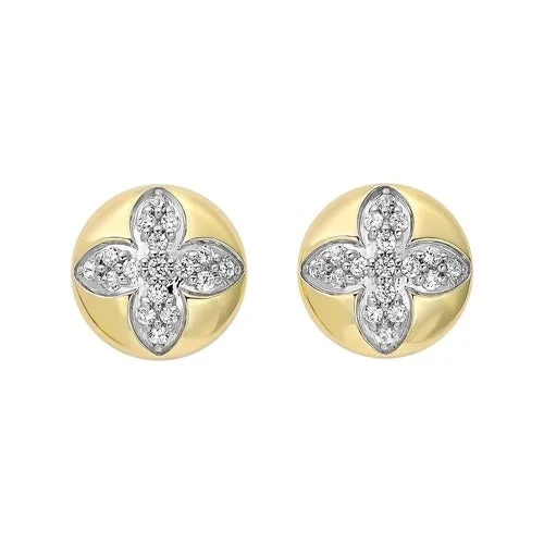 silver ear cuff earrings -Diamond Medallion Flower Button Stud Earrings in Yellow Gold (1/4ctw)