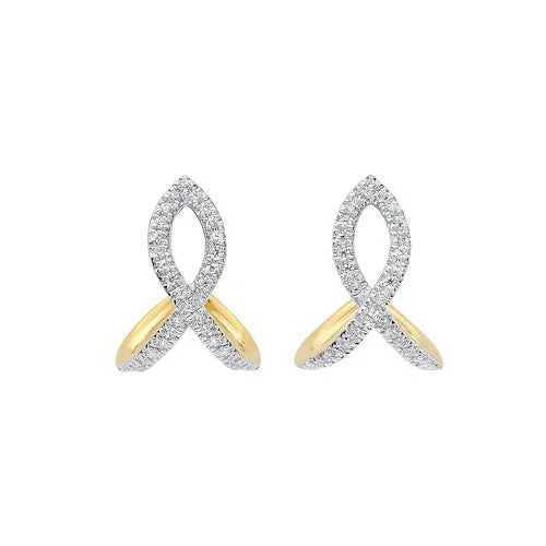 diamond ear cuffs -Diamond Ribbon Earrings In 14K Yellow Gold (1/6 Ct. Tw.)