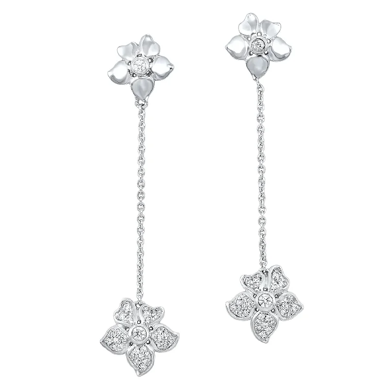 silver heart earrings -10KT White Gold Flower Earrings 1/4 CTW