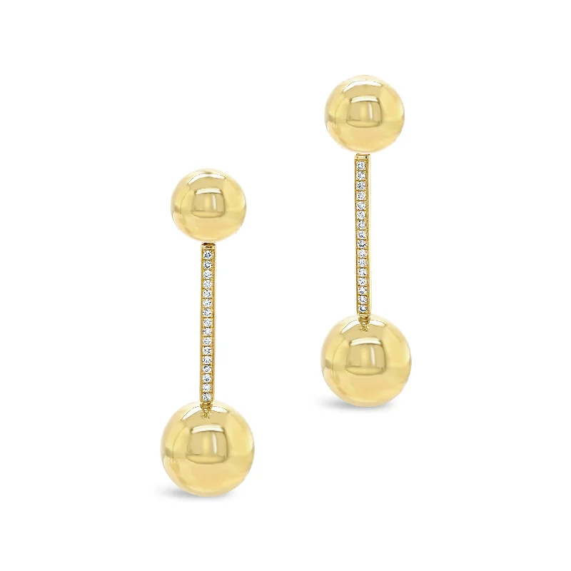 art deco style earrings -Gold Ball Drop Earrings with Diamonds