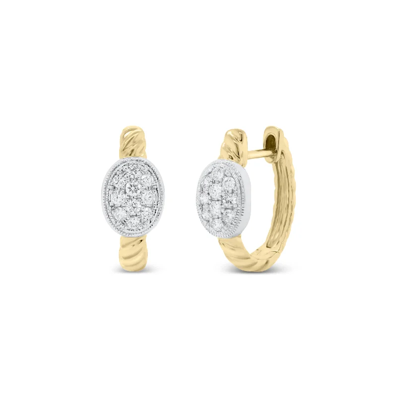 sterling silver hoop earrings -Gold Twist Huggie Earrings with Diamond Ovals