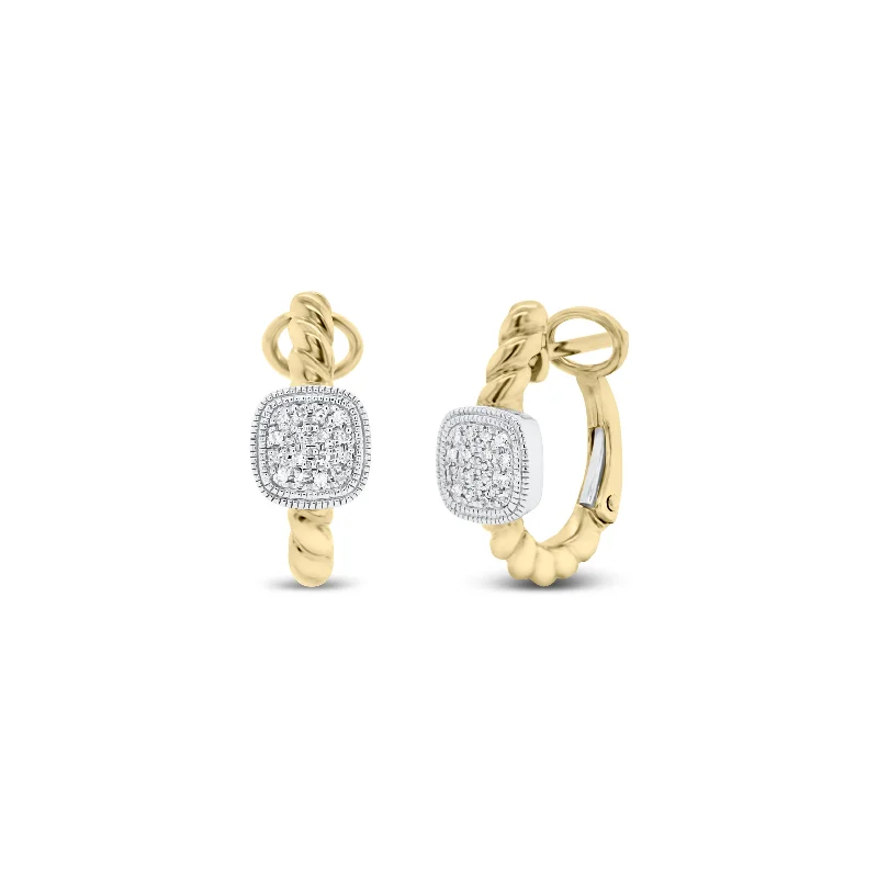 art deco style earrings -Gold Twist Huggie Earrings with Diamond Squares