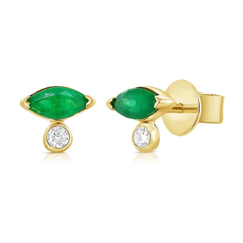 large silver hoop earrings -Joelle Emerald Marquis Shape & Diamond Stud Earrings 14K Gold