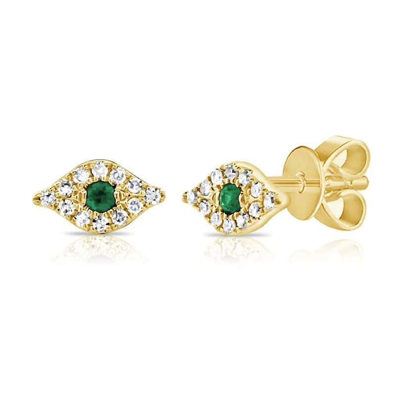 cubic zirconia hoop earrings -Joelle Tsavorite & Diamond Small Evil Eye Stud Earrings 14K Gold