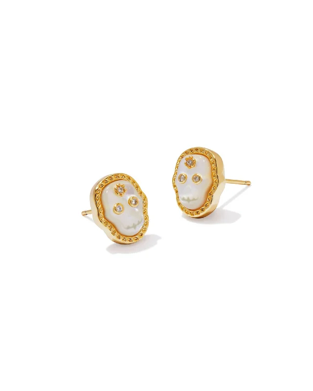 diamond drop earrings -Kendra Scott Gold Ivory Skeleton Studs