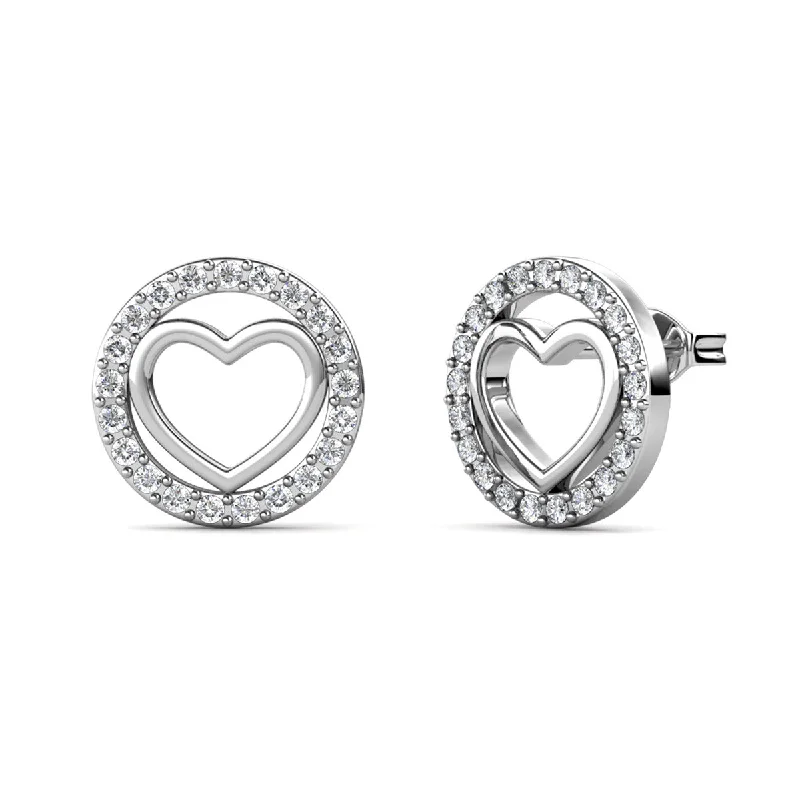 pearl dangling earrings -Khaleesi 18k White Gold Plated Silver Heart Stud Earrings with Swarovski Crystals