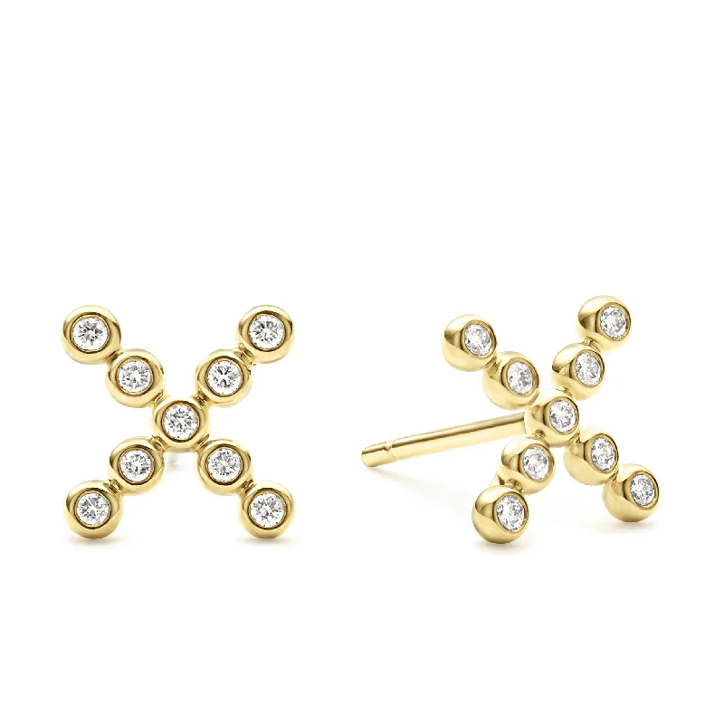 cubic zirconia hoop earrings -KSL 18K Gold X Diamond Stud Earrings