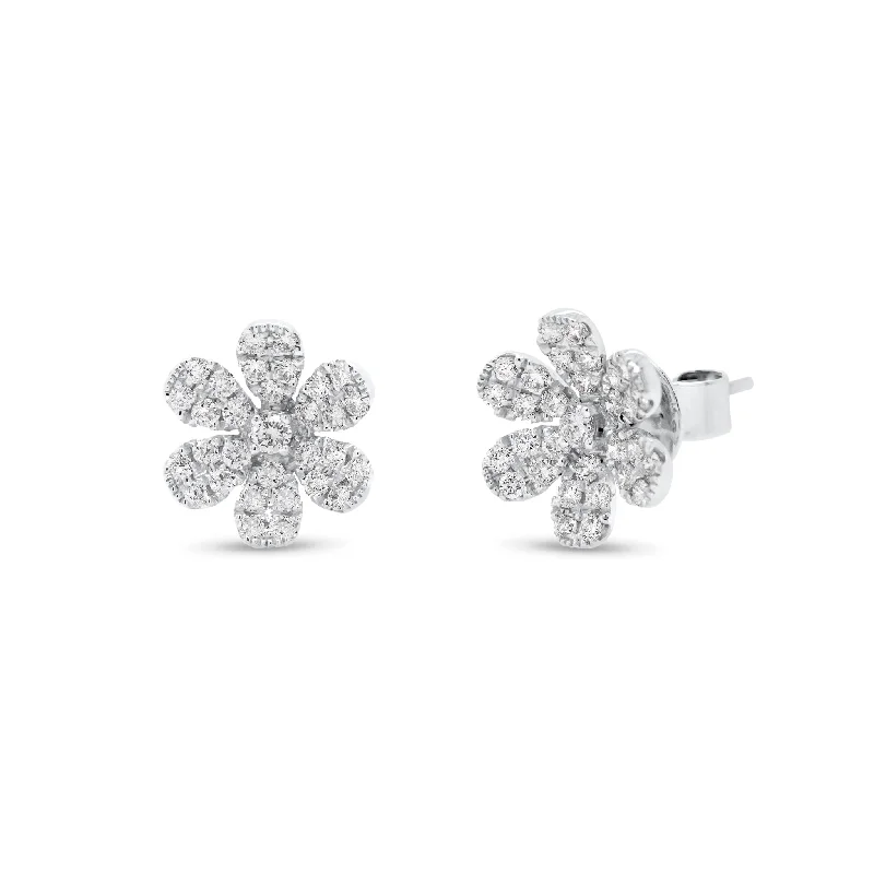 vintage inspired chandelier earrings -Large Diamond Flower Stud Earrings