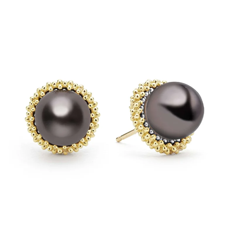 pearl dangling earrings -Luna 18K Gold Tahitian Black Pearl Stud Earrings