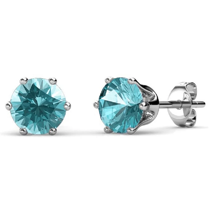 silver ear jackets -March Birthstone Aquamarine Earrings 18k White Gold Plated Stud Earrings with 1CT Swarovski Crystal