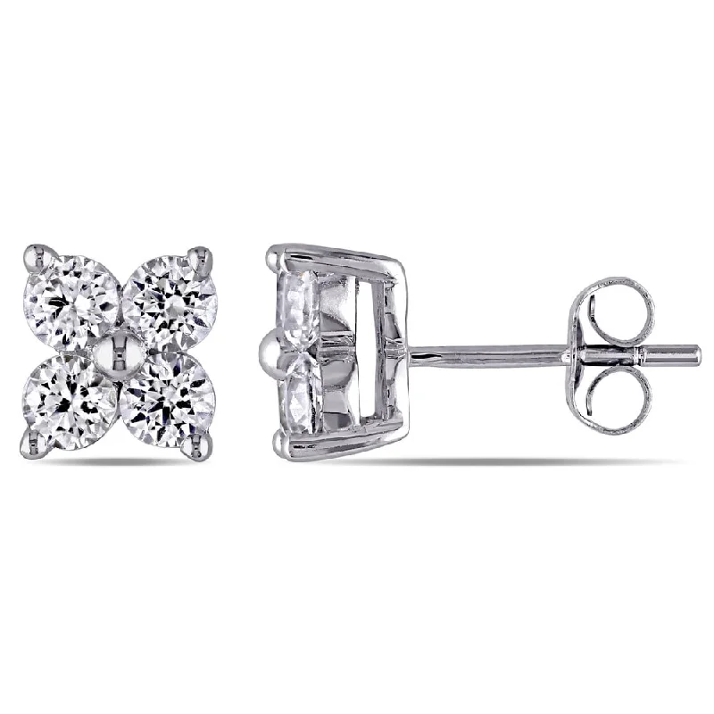 heart-shaped stud earrings -Miadora 10k White Gold Created White Sapphire Flower Stud Earrings