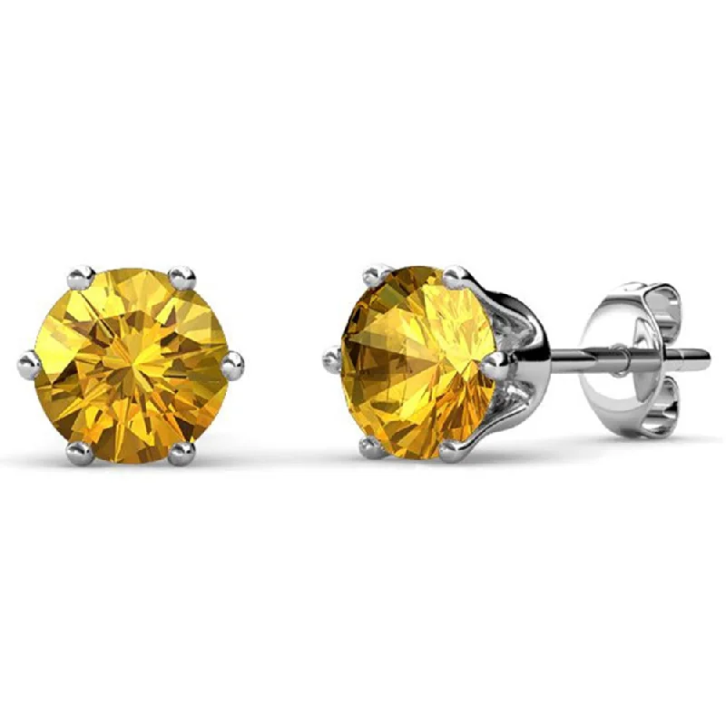 luxury pearl stud earrings -November Birthstone Citrine Earrings 18k White Gold Plated Stud Earrings with 1CT Swarovski Crystal