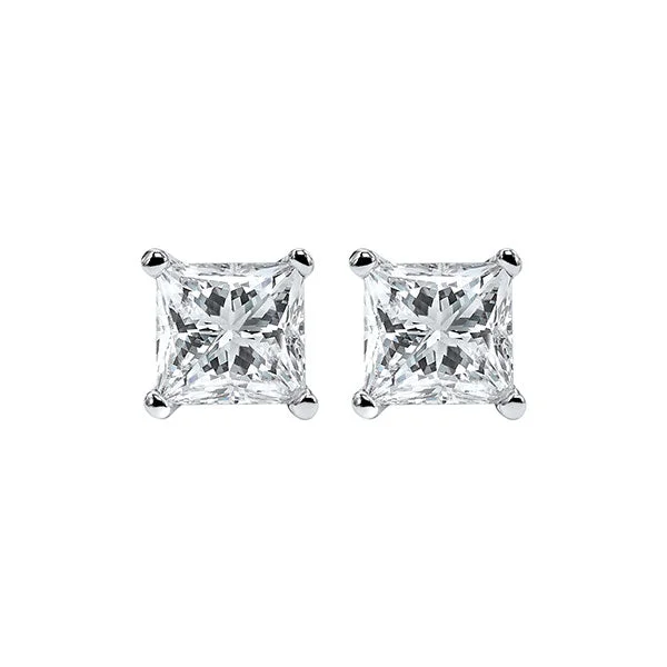 flower-shaped gold earrings -Princess Cut Diamond Stud Earrings