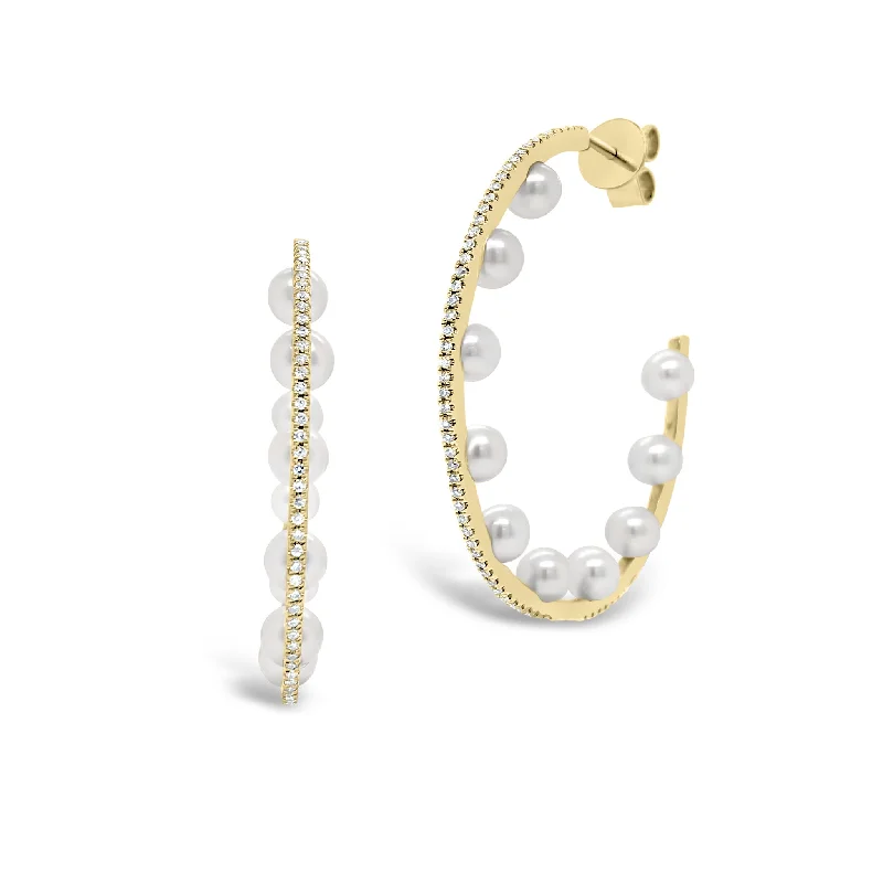 luxury pearl stud earrings -Pearl & Diamond Open Hoop Earrings