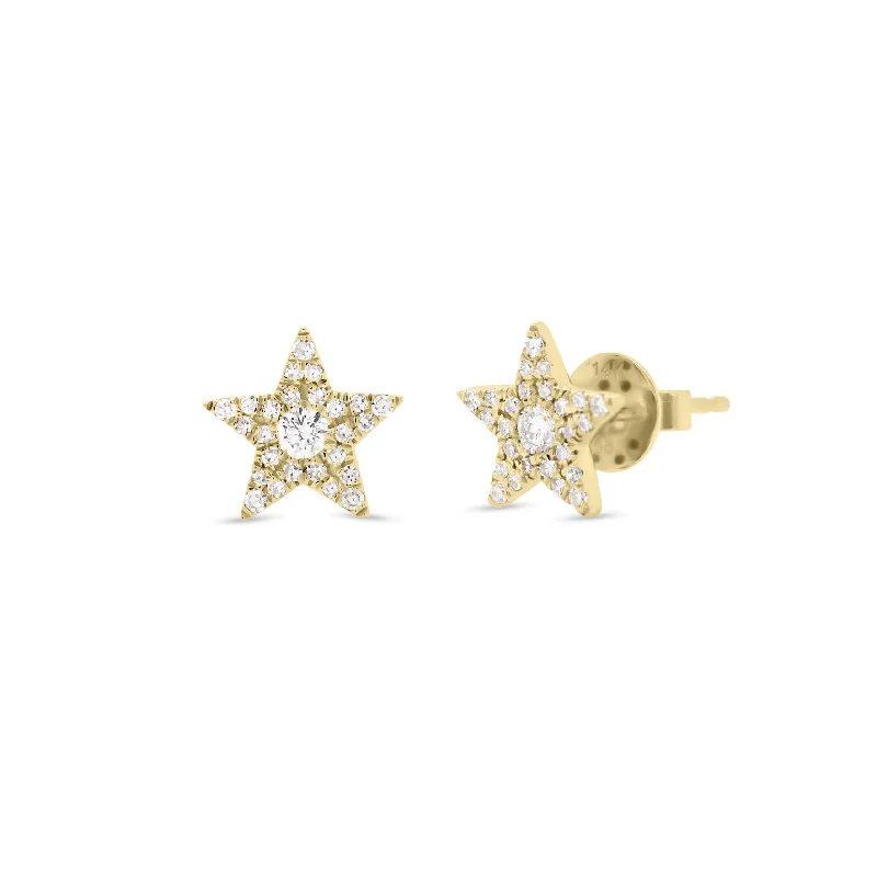 diamond drop earrings -Round Diamond Star Stud Earrings