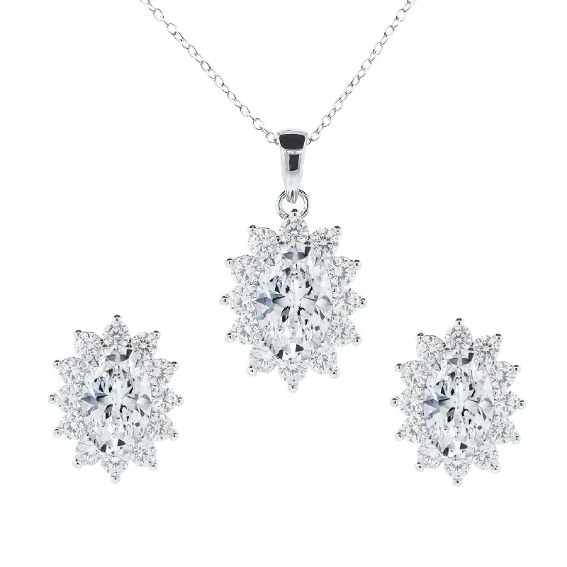 diamond ear climbers -Sage 18k White Gold Plated Stud Earring and Necklace Set