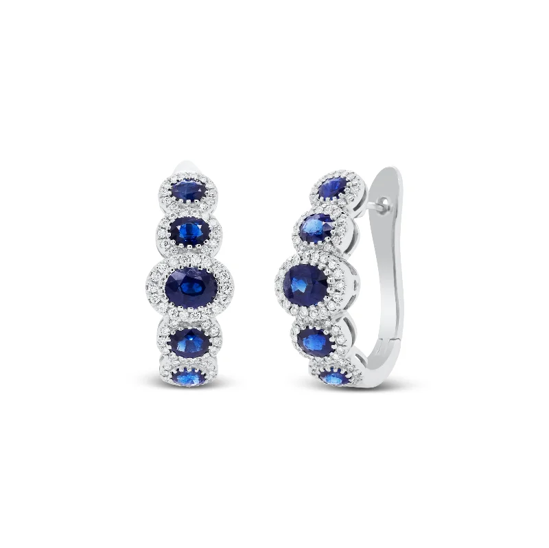 elegant crystal stud earrings -Sapphire & Diamond Halo Hoop Earrings