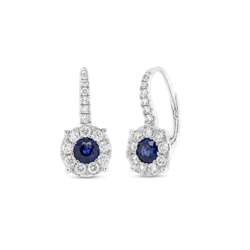 turquoise stud earrings -Sapphire & Diamond Halo Lever-Back Earrings