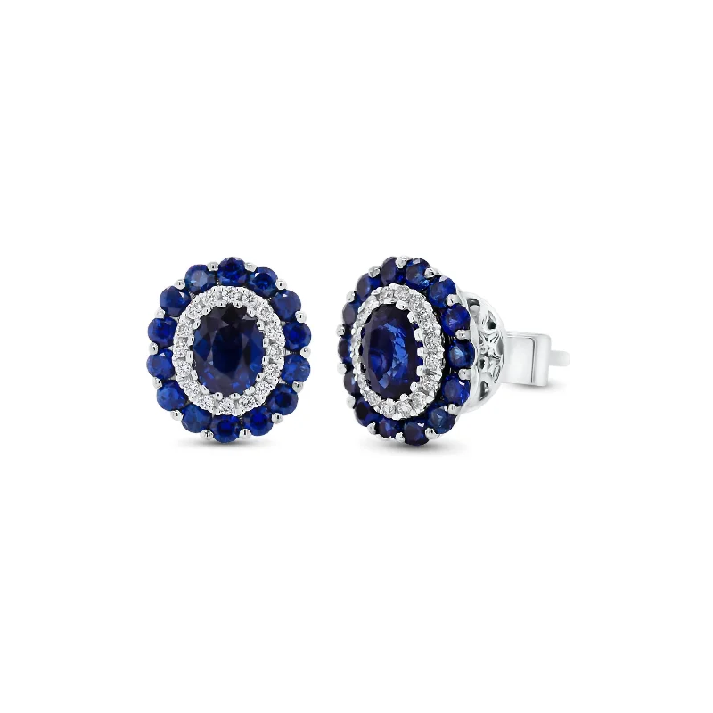 dangling gemstone earrings -Sapphire & Diamond Oval Stud Earrings