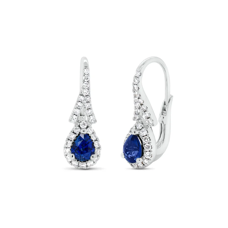 colorful gemstone hoop earrings -Sapphire Teardrop Lever-Back Earrings