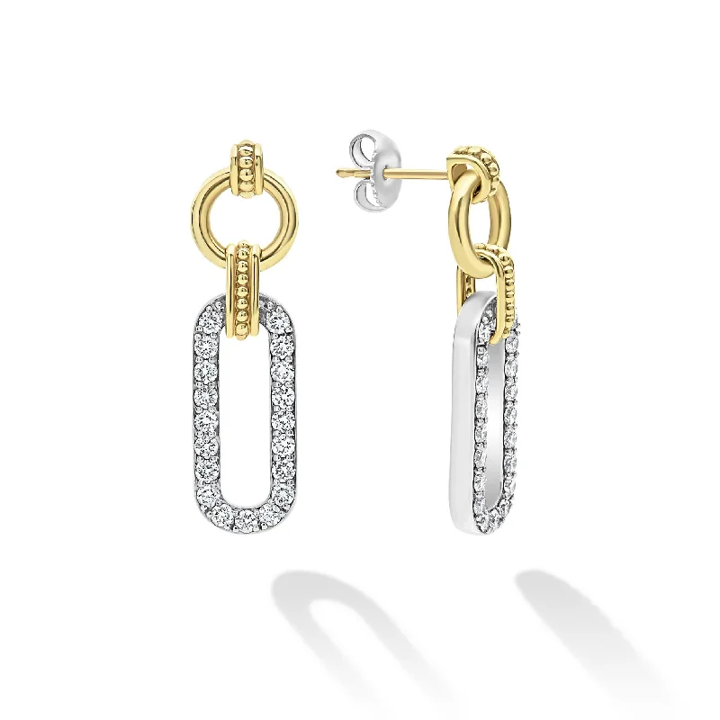 flower-shaped gold earrings -Signature Caviar Two-Tone Link Diamond Drop Earrings