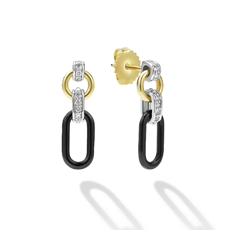 celestial star and moon earrings -Signature Caviar Small 18K Gold and Black Ceramic Diamond Link Drop Earrings