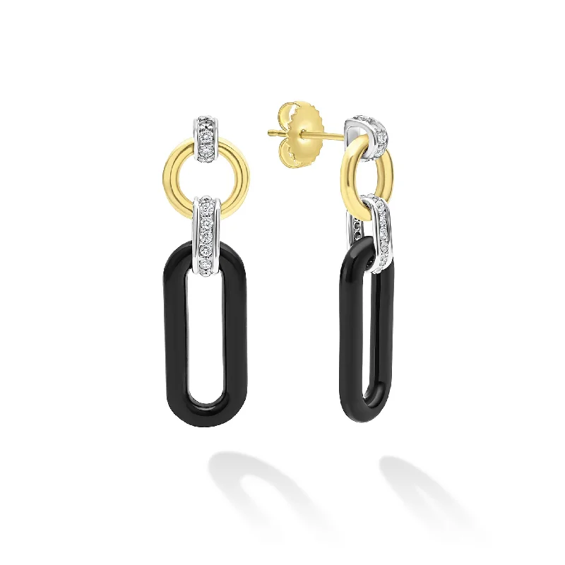 pearl and gold earrings -Signature Caviar 18K Gold and Black Ceramic Diamond Link Drop Earrings