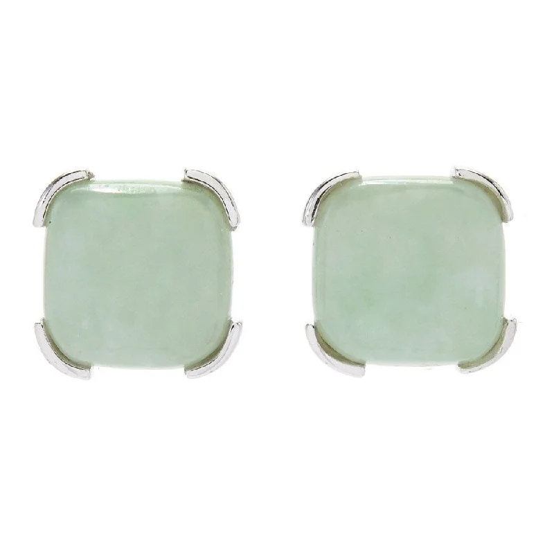 cubic zirconia dangle earrings -Sterling Silver 10mm Green Jade Stud Earrings