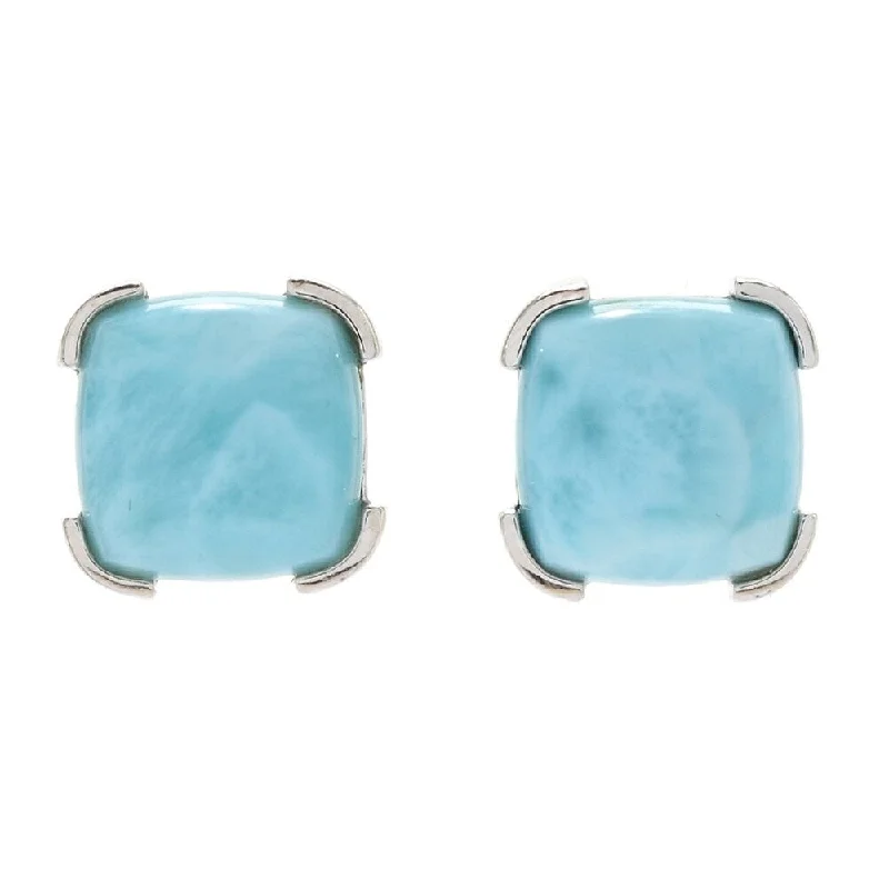 silver ear cuff earrings -Sterling Silver 10mm Larimar Stud Earrings