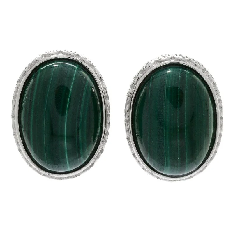 leather and silver earrings -Sterling Silver 18 x 13mm Melachite Stud Earrings w/ Omega Backs