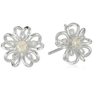 silver and gold combo earrings -Sterling Silver Ethiopian Opal flower Stud Earrings - White