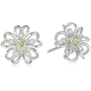 butterfly-shaped earrings -Sterling Silver Peridot flower Stud Earrings - Green