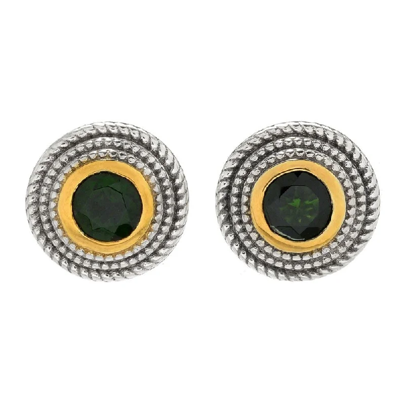 sterling silver drop earrings -Sterling Silver Round Chrome Diopside Triple Rope Halo Stud Earrings