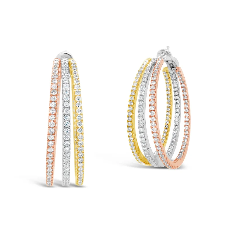 trendy ear climbers -Tri-color Inside-Out Diamond Hoop Earrings